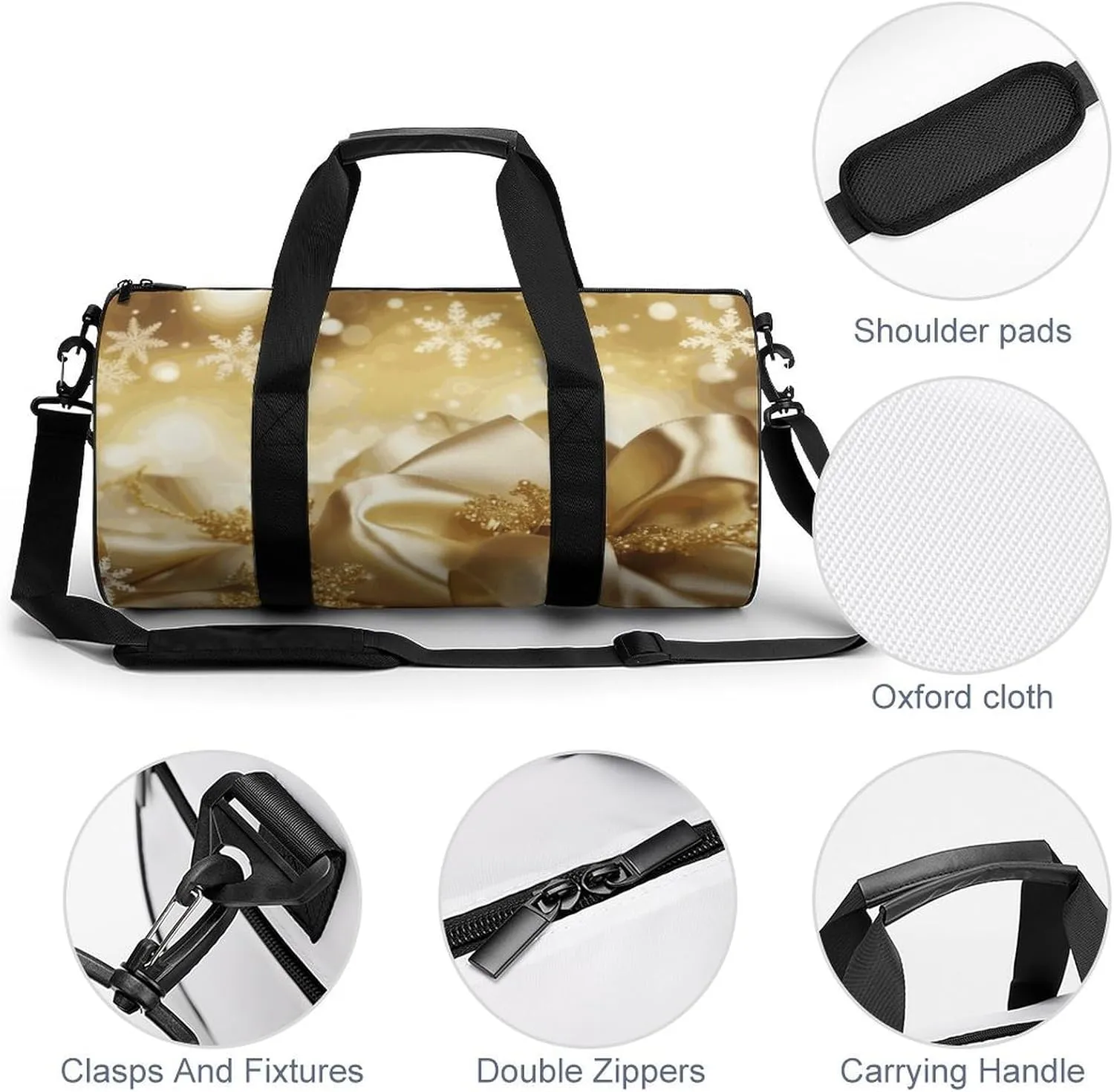Gym Bags Small Gold Silk Christmas Duffel Bag Overnight Bag with Shoe Compartment Carryon Bag for Men Women