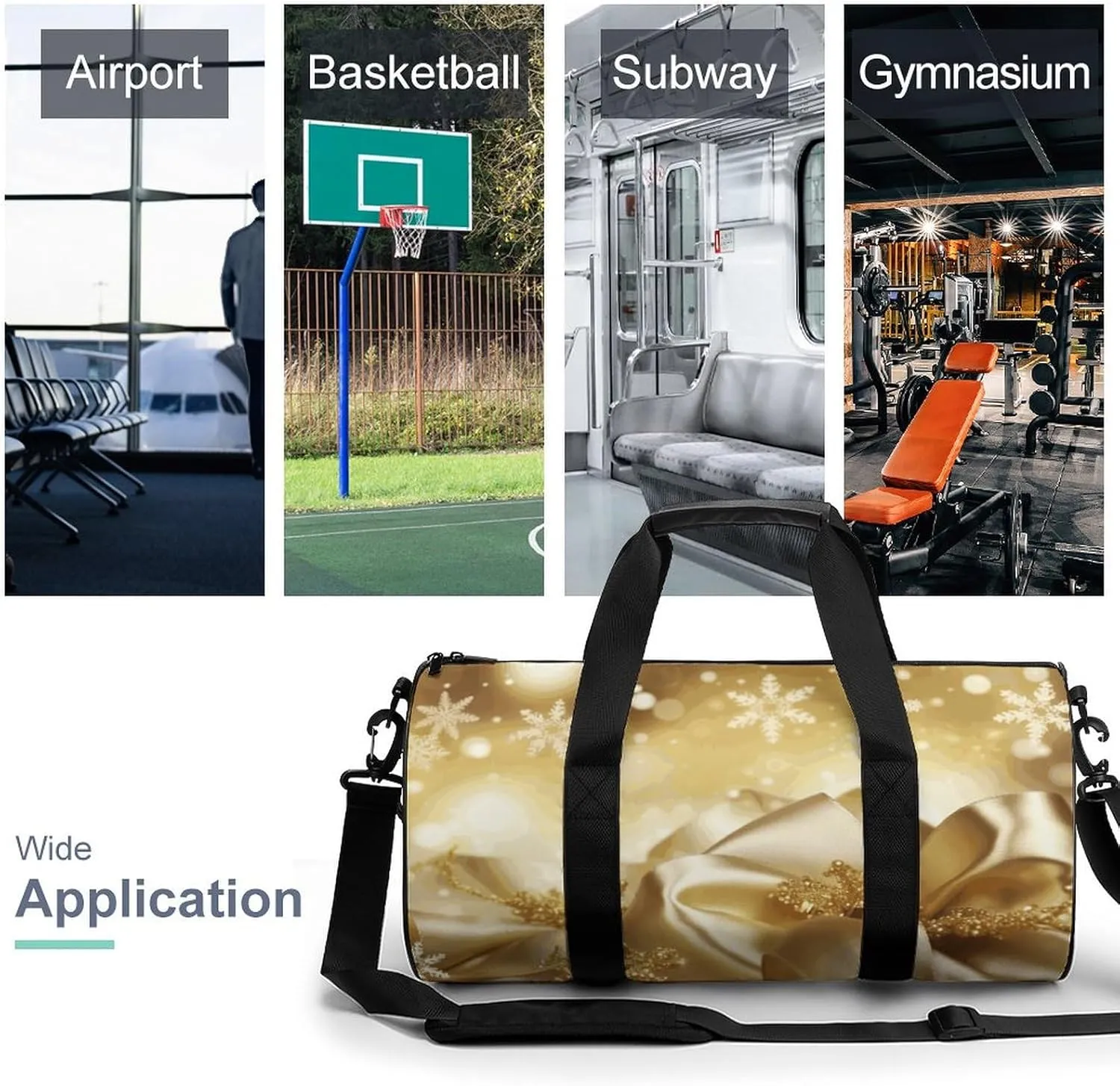 Gym Bags Small Gold Silk Christmas Duffel Bag Overnight Bag with Shoe Compartment Carryon Bag for Men Women