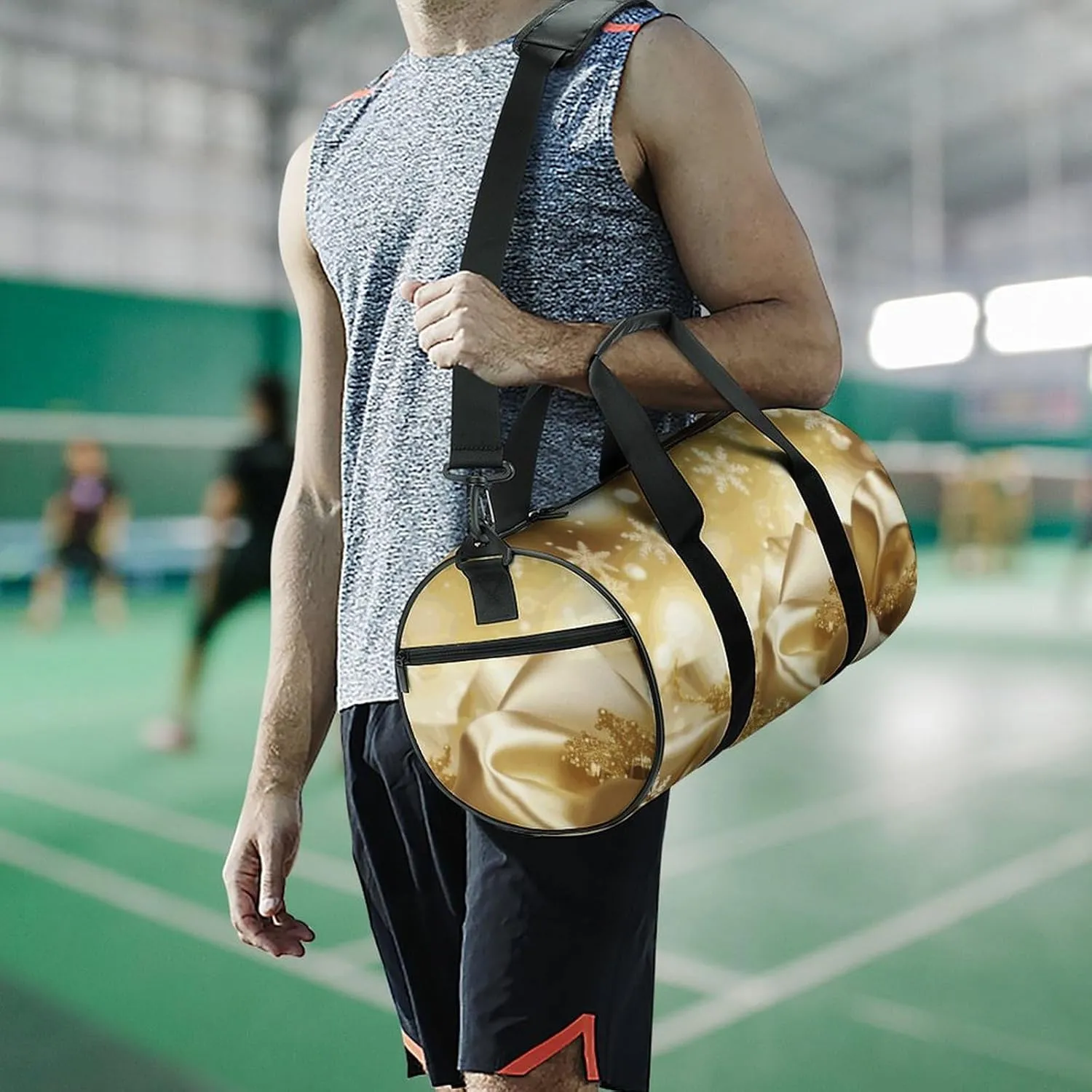Gym Bags Small Gold Silk Christmas Duffel Bag Overnight Bag with Shoe Compartment Carryon Bag for Men Women