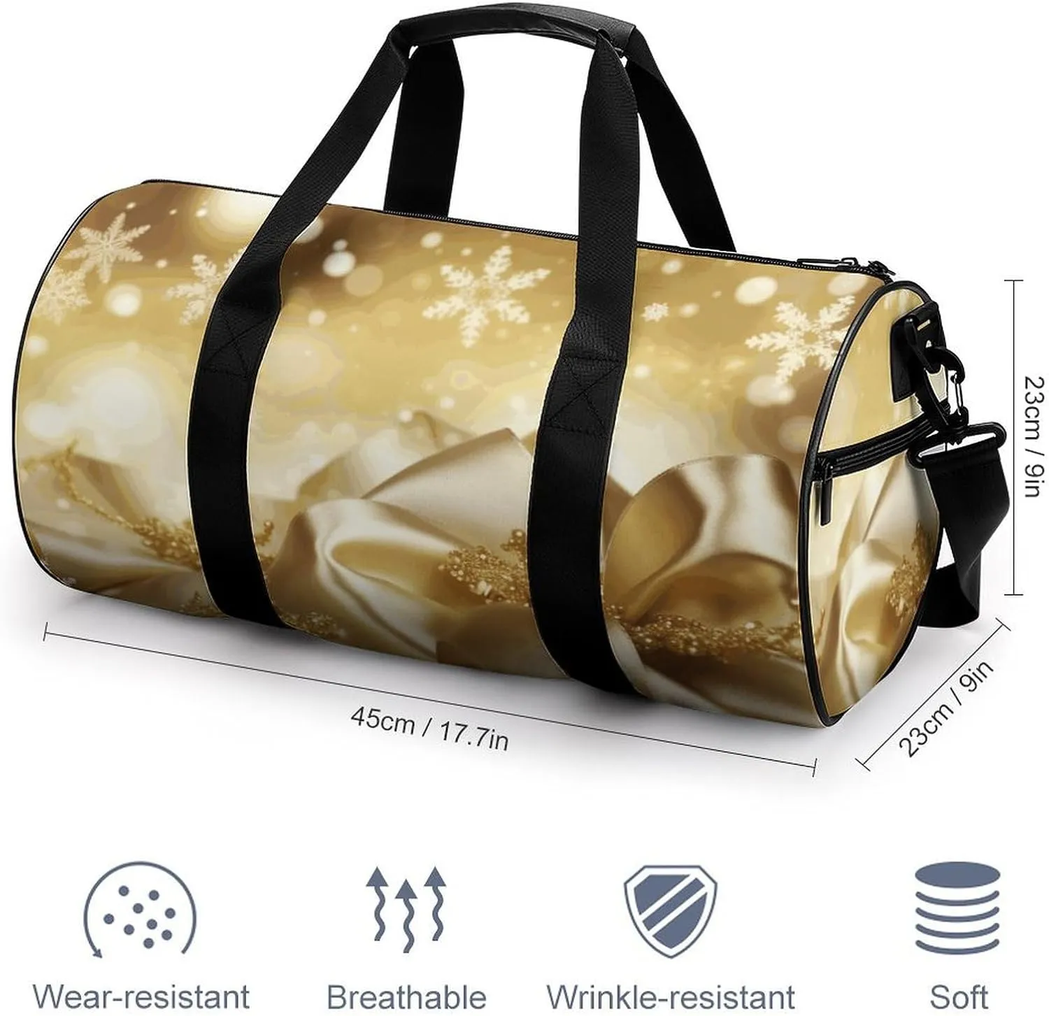 Gym Bags Small Gold Silk Christmas Duffel Bag Overnight Bag with Shoe Compartment Carryon Bag for Men Women