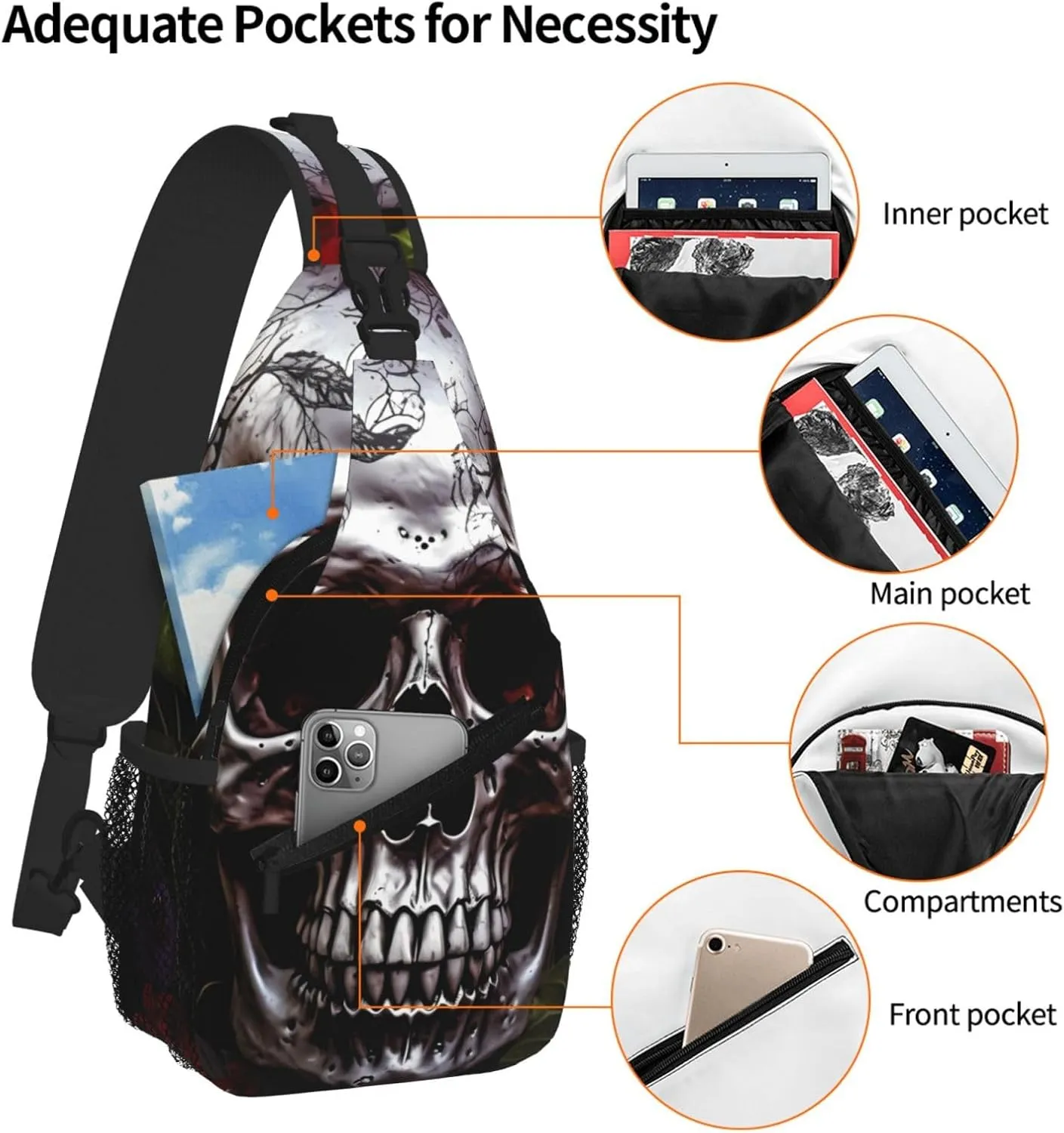 Halloween Skull Print Cross Chest Bag Diagonally For Short-Distance Travel And Daily Use