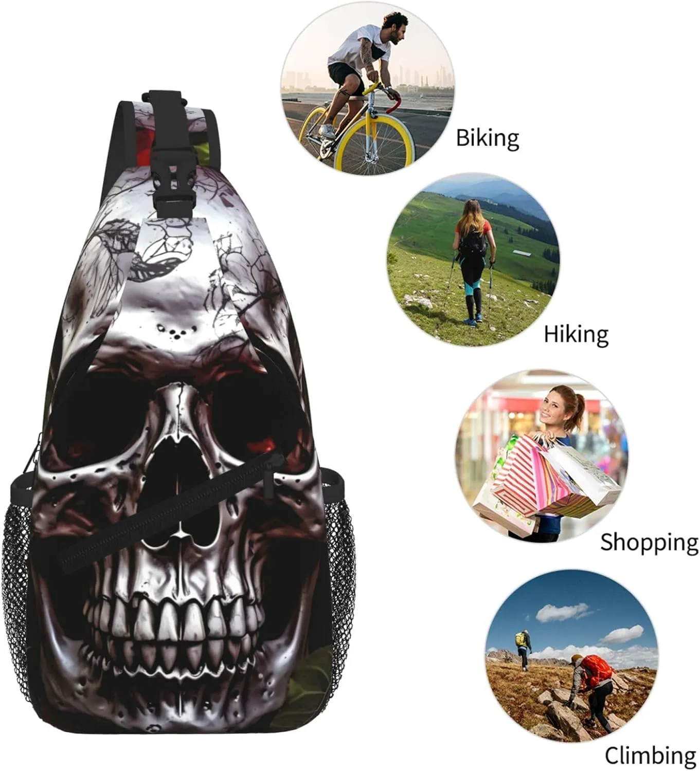 Halloween Skull Print Cross Chest Bag Diagonally For Short-Distance Travel And Daily Use