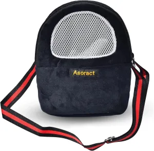 Hamster Carrier Bag, Upgraded Small Animal Bonding Soft Hedgehog Pouch Portable Outgoing Travel Bag with Adjustable Strap and Breathable Mesh for Squirrel Mice Sugar Glider Etc (Black, L)