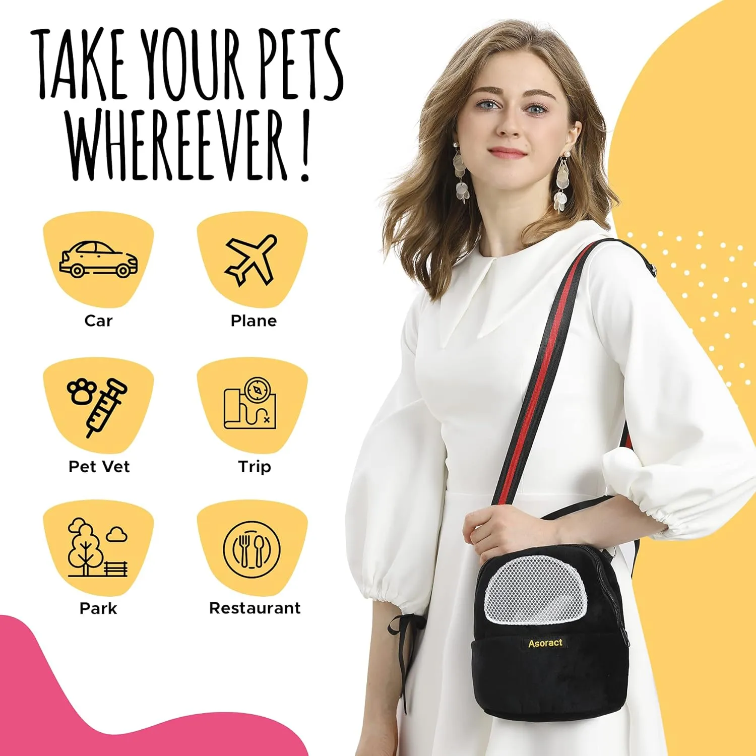 Hamster Carrier Bag, Upgraded Small Animal Bonding Soft Hedgehog Pouch Portable Outgoing Travel Bag with Adjustable Strap and Breathable Mesh for Squirrel Mice Sugar Glider Etc (Black, L)