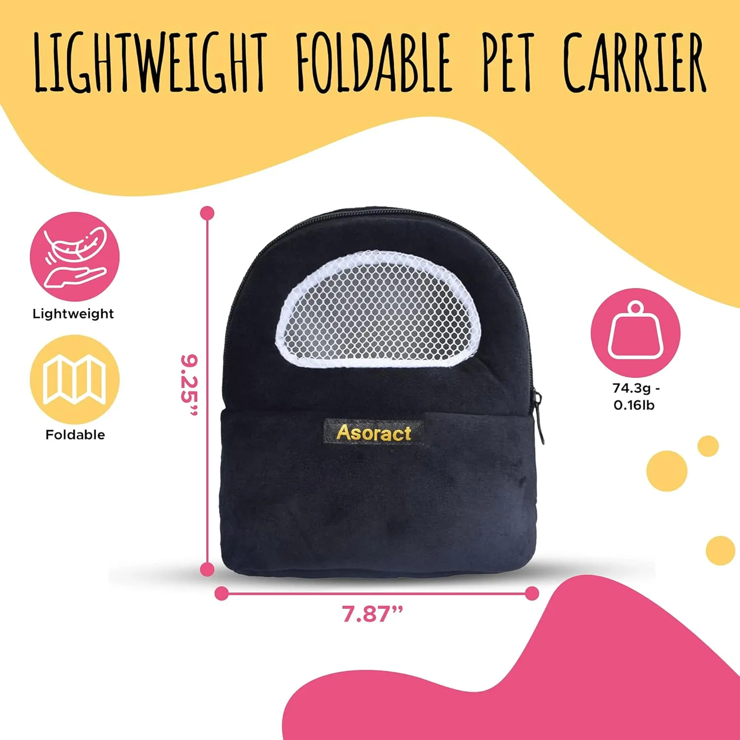 Hamster Carrier Bag, Upgraded Small Animal Bonding Soft Hedgehog Pouch Portable Outgoing Travel Bag with Adjustable Strap and Breathable Mesh for Squirrel Mice Sugar Glider Etc (Black, L)
