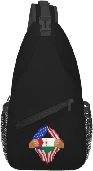 Hand Tear Flag Of The Sahrawi Arab Democratic Republic Crossbody Bags For Women Men Chest Backpack Gym Shoulder Bag Travel Outdoor Sports Casual Crossbody Bags