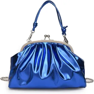 Handbags Shiny Patent Leather Evening Bag Pleated Clutch Purses Top Handle Satchel with Detachable Chain Well made