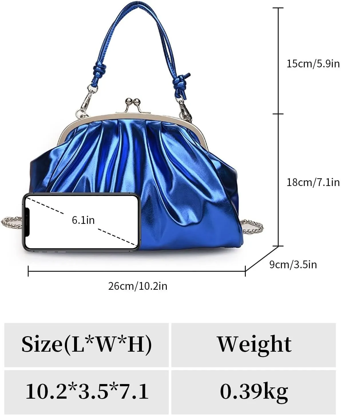 Handbags Shiny Patent Leather Evening Bag Pleated Clutch Purses Top Handle Satchel with Detachable Chain Well made