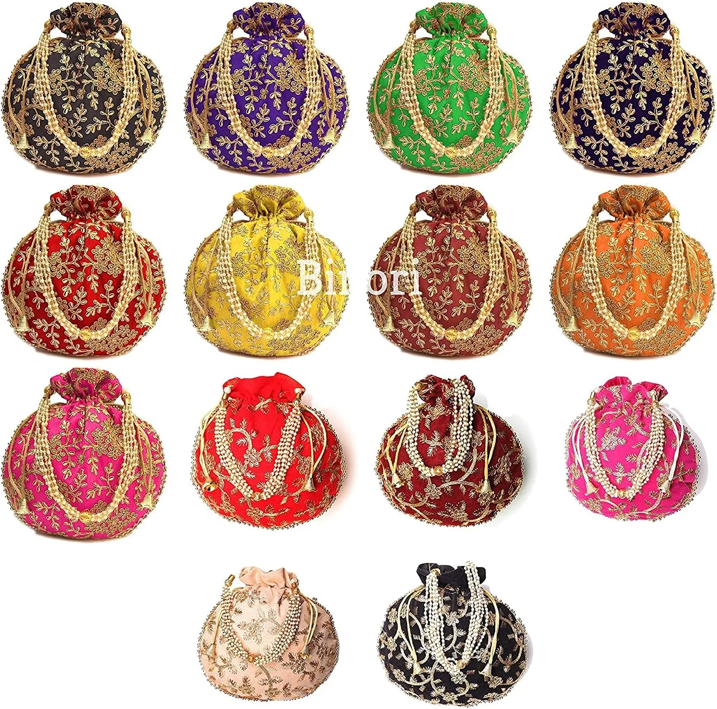Handicrafts and jewellery Designer Women Potli Bags or Wristlets or rajasthani batwa for Wedding & Parties, Best for gifting (Pack of 50 Potali)