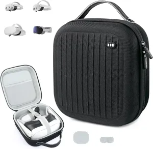 Hard Carrying Case Compatible with Meta Quest 3S/Quest 3/Quest 2/Vision Pro, Portable VR Gaming Headset and Touch Controllers Case with Lens Protector, for Travel and Home Storage (Black)