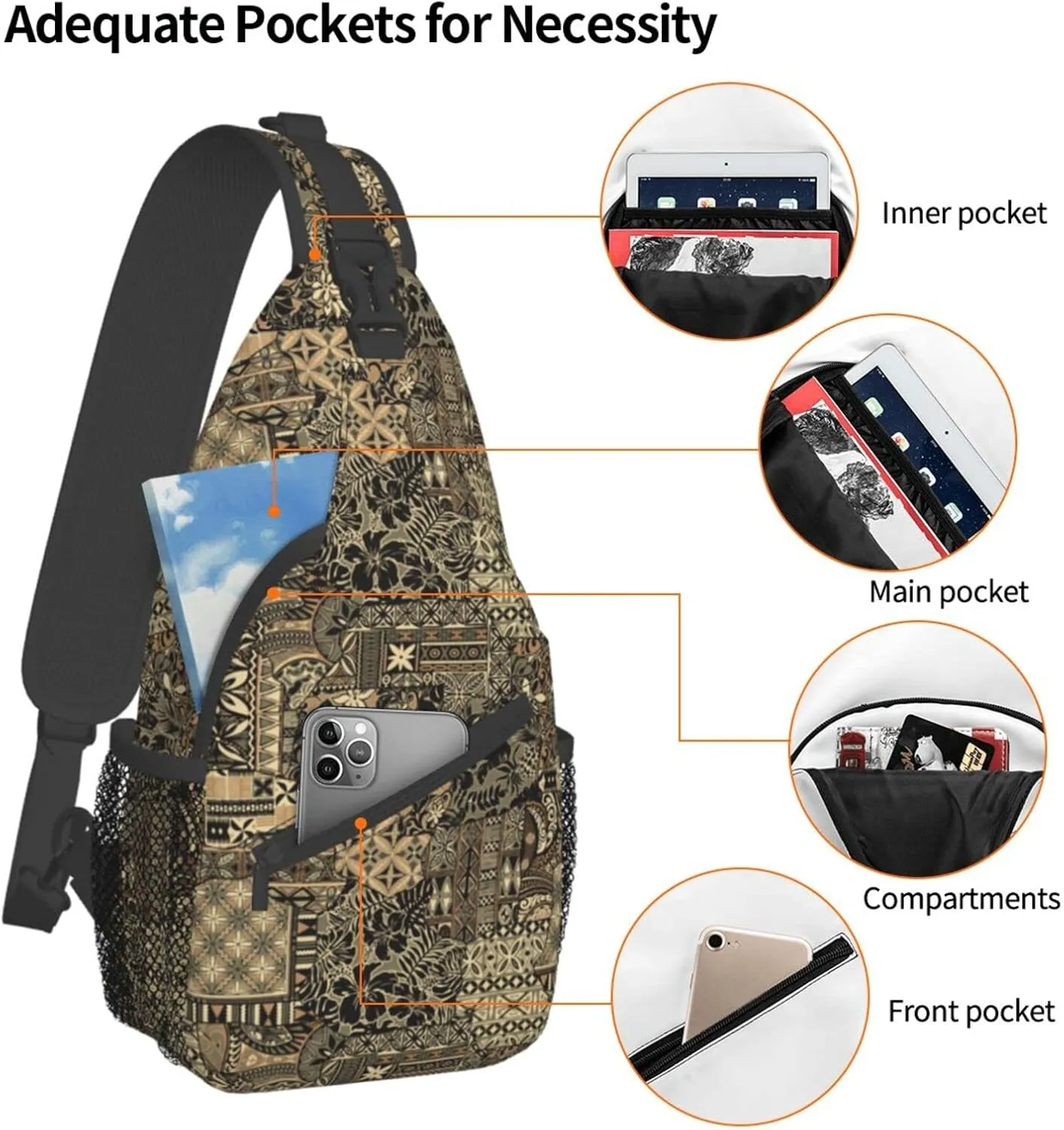 Hawaii Sling Bag Beach Crossbody Chest Daypack Casual Backpack Hawaiian Tribe Shoulder Bag For Travel Picnic