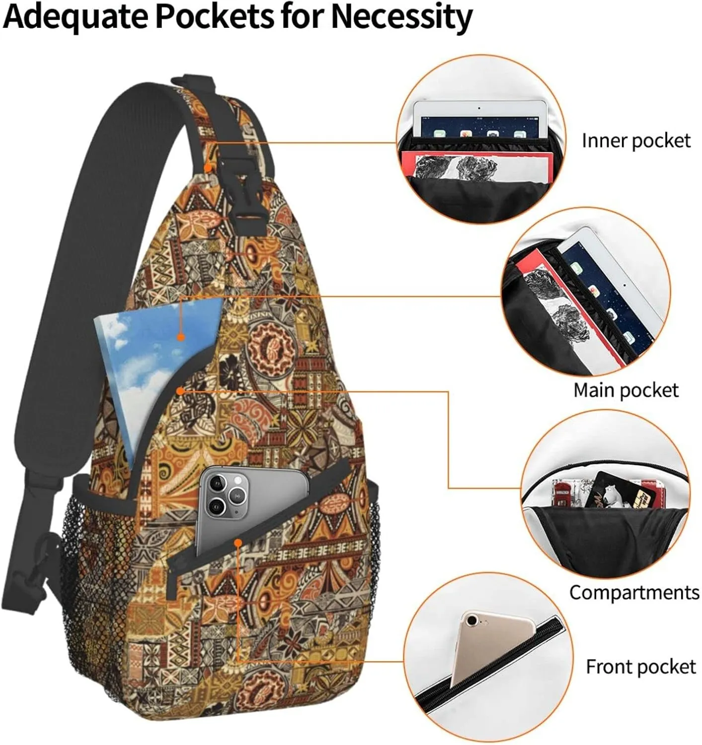 Hawaii Sling Bag Beach Crossbody Chest Daypack Casual Backpack Hawaiian Tribe Shoulder Bag For Travel Picnic