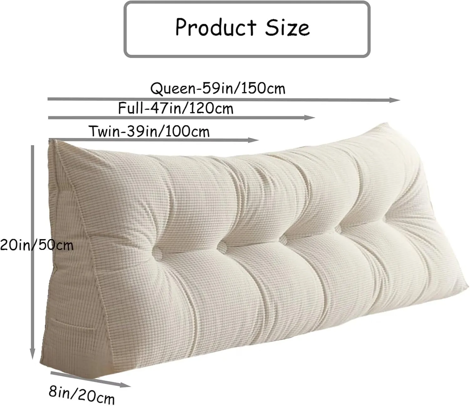 Headboard Wedge Pillow Queen Headboard Pillow Triangular Bed Rest Reading Backrest Body Bolster Cushion Back Support Long Bolster Pillow for Bed Gifts, Light Grey