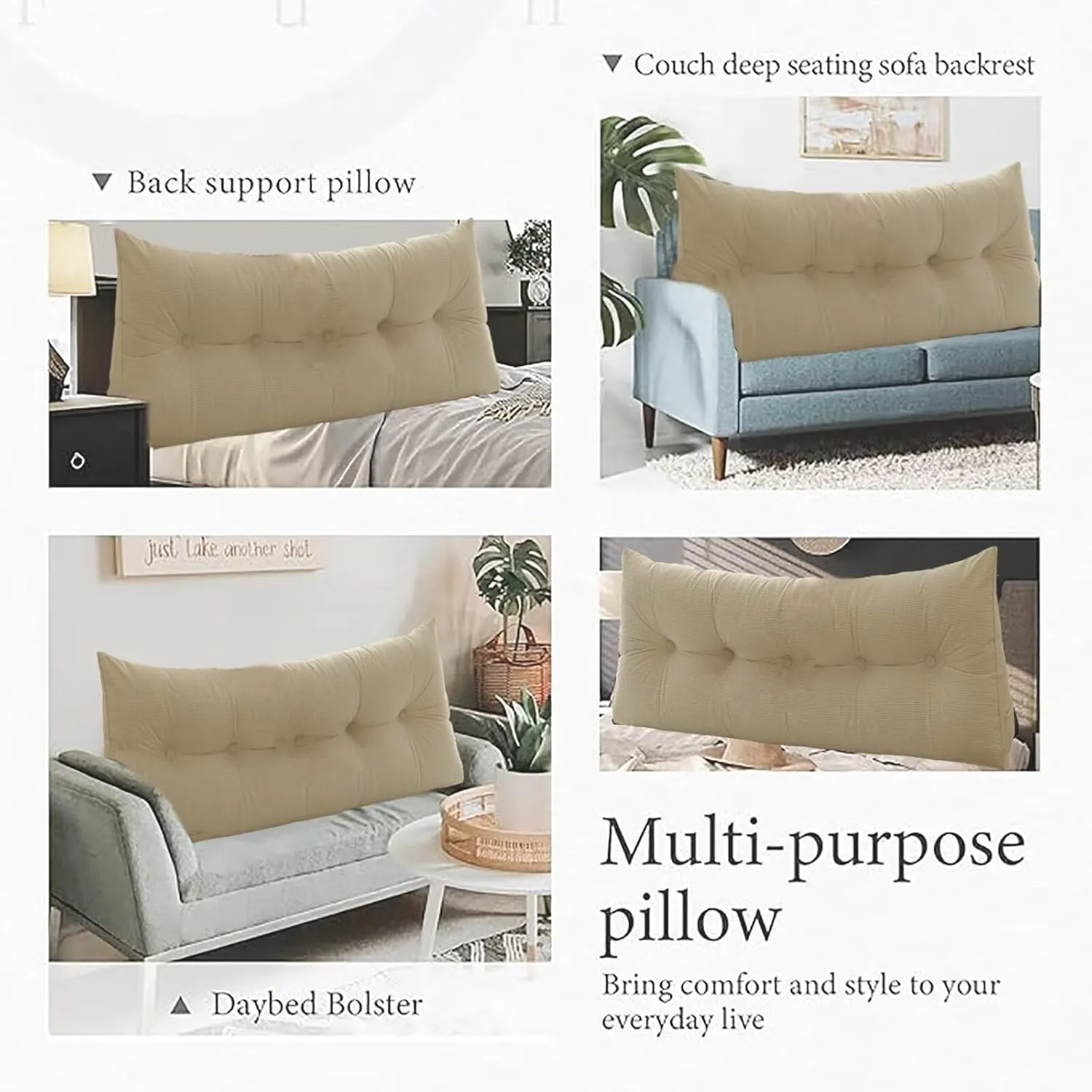 Headboard Wedge Pillow Queen Headboard Pillow Triangular Bed Rest Reading Backrest Body Bolster Cushion Back Support Long Bolster Pillow for Bed Gifts, Light Grey