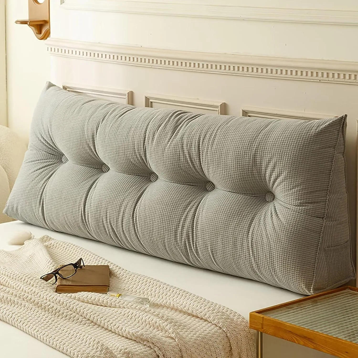 Headboard Wedge Pillow Queen Headboard Pillow Triangular Bed Rest Reading Backrest Body Bolster Cushion Back Support Long Bolster Pillow for Bed Gifts, Light Grey