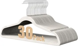 HealSmart 30 Pack Heavy Duty Velvet Hangers, Non-Slip Flocked Felt Hangers with Shoulder Notches, Hangers for Coats, Pants and Dress Clothes, White
