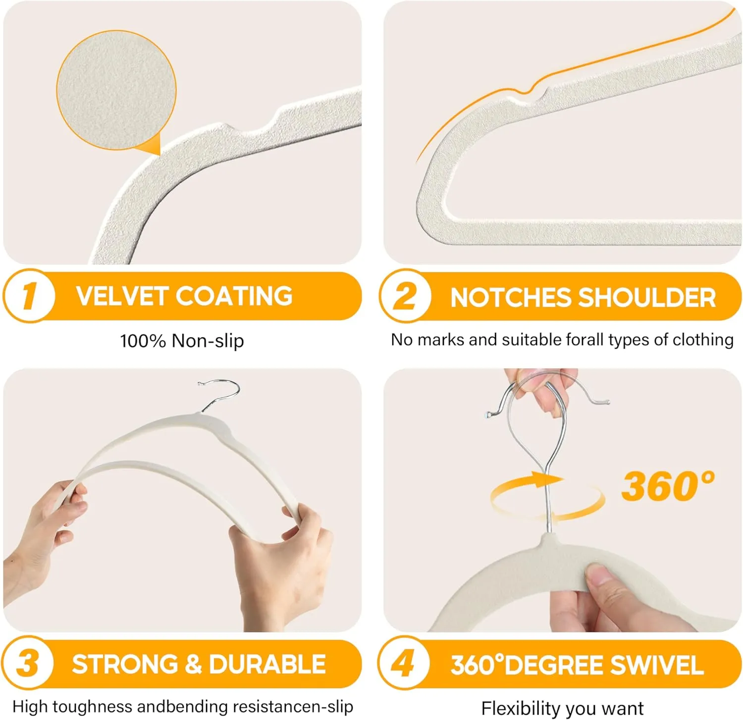 HealSmart 30 Pack Heavy Duty Velvet Hangers, Non-Slip Flocked Felt Hangers with Shoulder Notches, Hangers for Coats, Pants and Dress Clothes, White