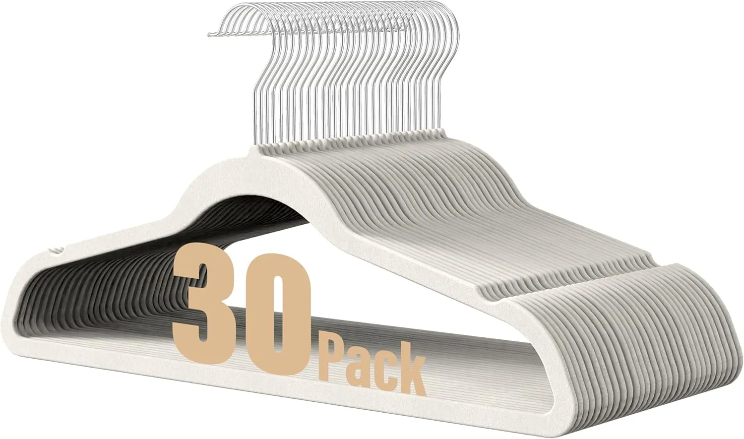 HealSmart 30 Pack Heavy Duty Velvet Hangers, Non-Slip Flocked Felt Hangers with Shoulder Notches, Hangers for Coats, Pants and Dress Clothes, White