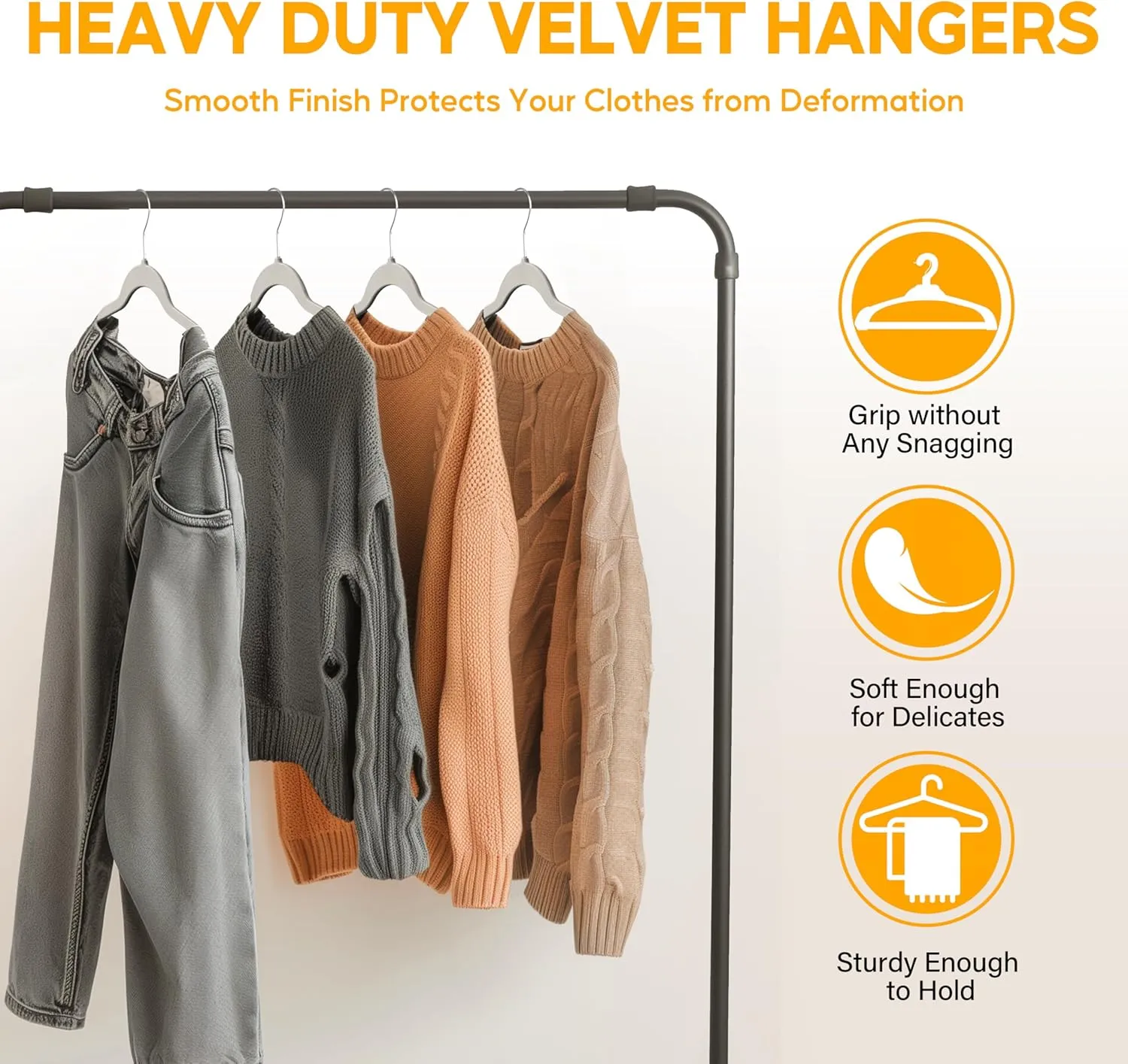HealSmart 30 Pack Heavy Duty Velvet Hangers, Non-Slip Flocked Felt Hangers with Shoulder Notches, Hangers for Coats, Pants and Dress Clothes, White