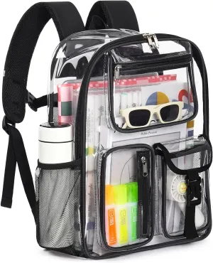 Heavy Duty Clear Backpack For Boys Girls Women Men, 17 Inch Clear Bookbag With Multi-Pockets For Sport Work Travel