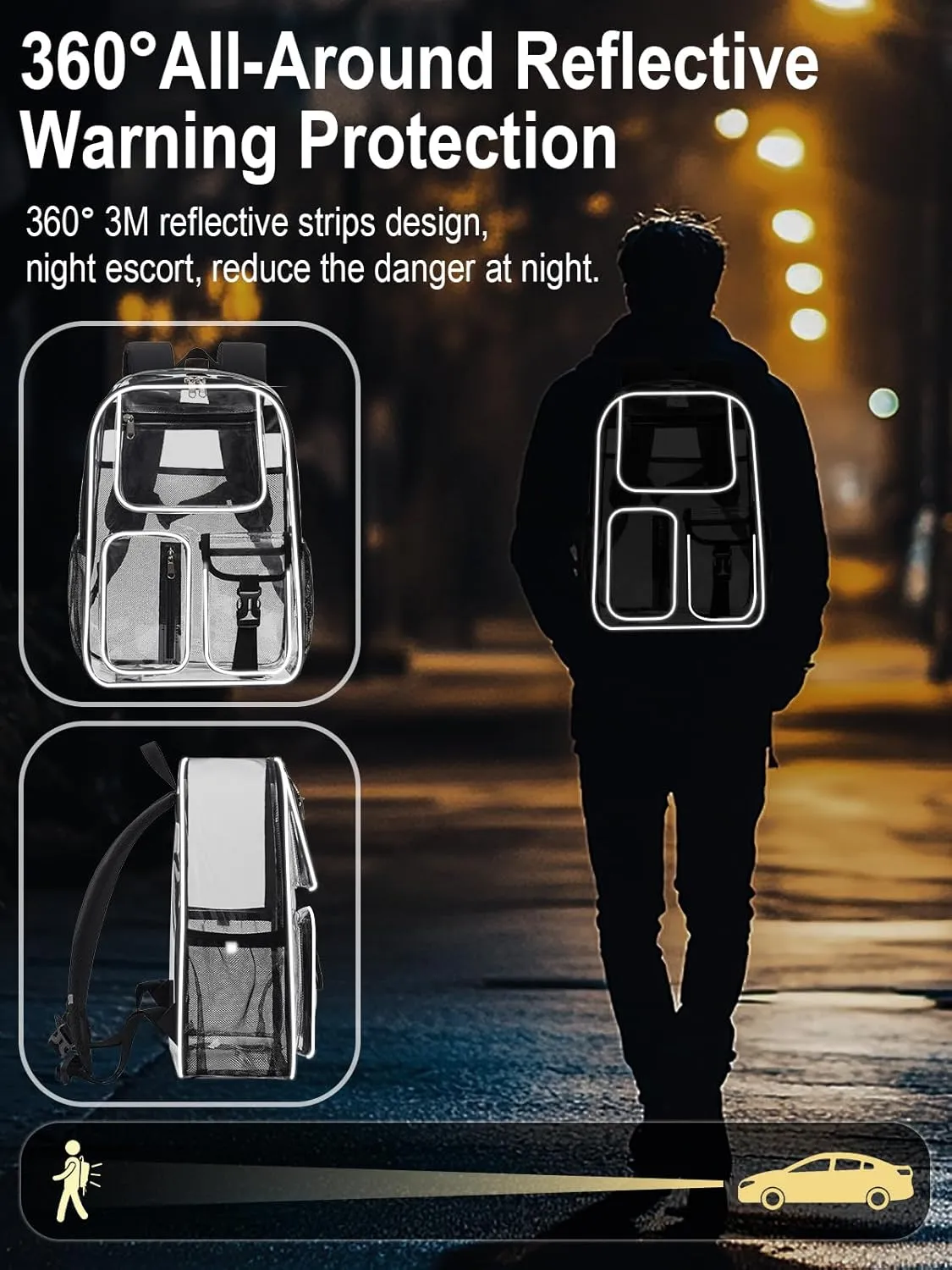 Heavy Duty Clear Backpack For Boys Girls Women Men, 17 Inch Clear Bookbag With Multi-Pockets For Sport Work Travel