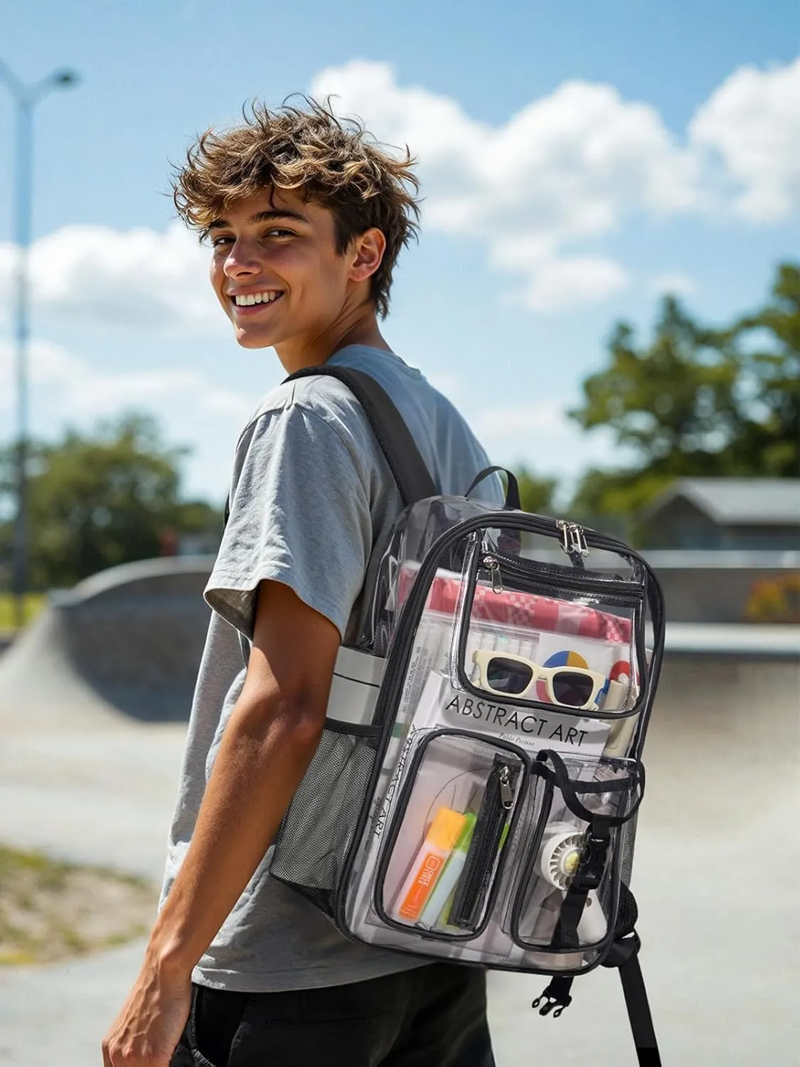 Heavy Duty Clear Backpack For Boys Girls Women Men, 17 Inch Clear Bookbag With Multi-Pockets For Sport Work Travel