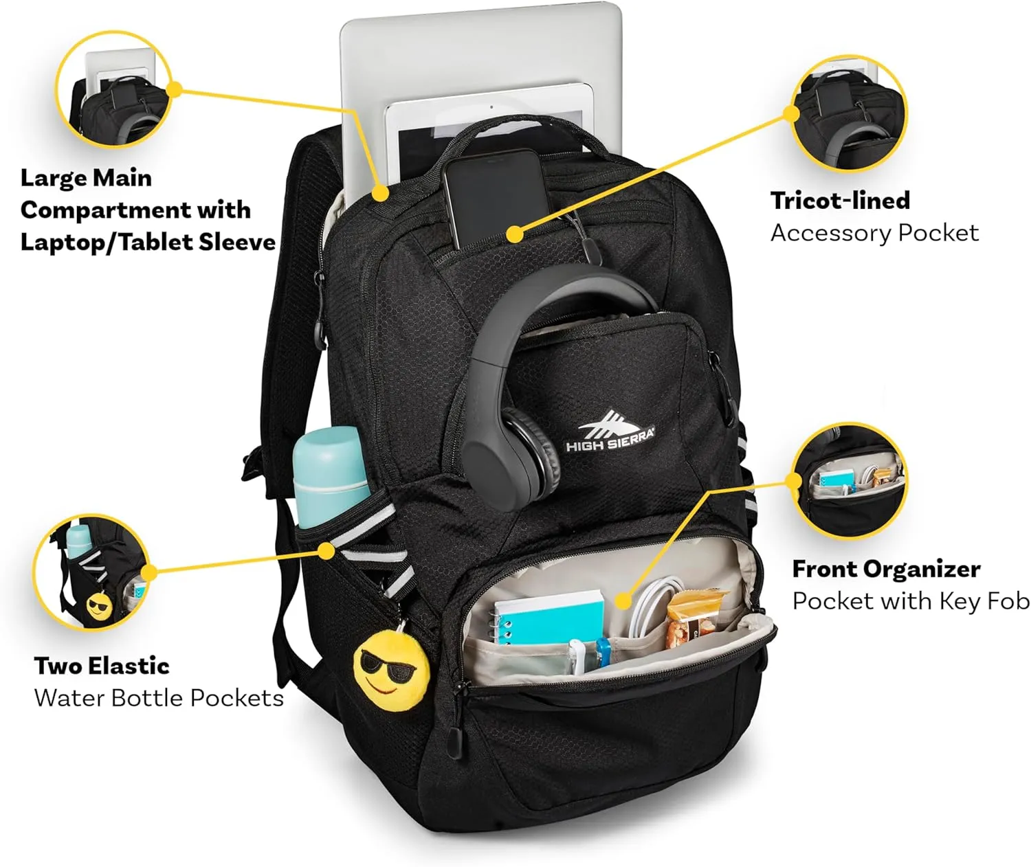 High Sierra Swoop SG Backpack, Travel or Work Laptop Bookbag with Drop Protection Pocket, and Tablet Sleeve, One Size, Metallic Splatter
