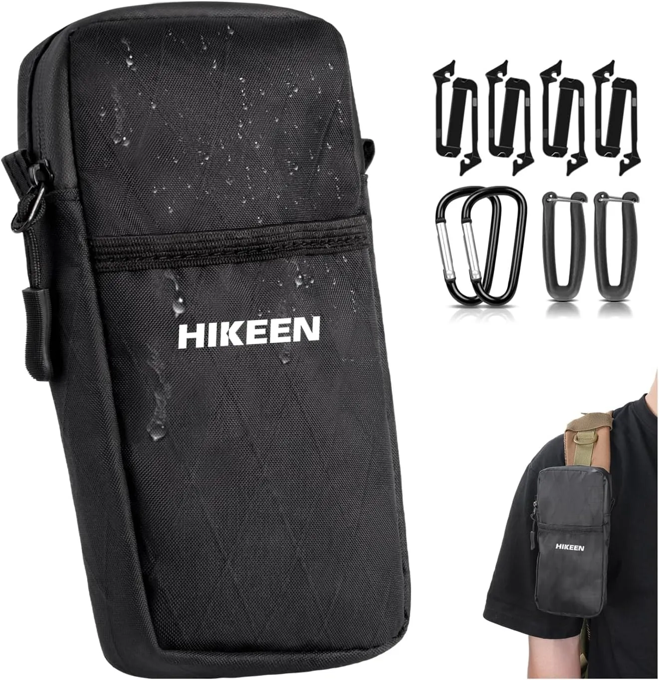 Hikeen X-Pac Backpack Strap Phone Pouch with Carabiner, Weatherproof Tactical Molle Pouch for Outdoor/Hiking/Climbing