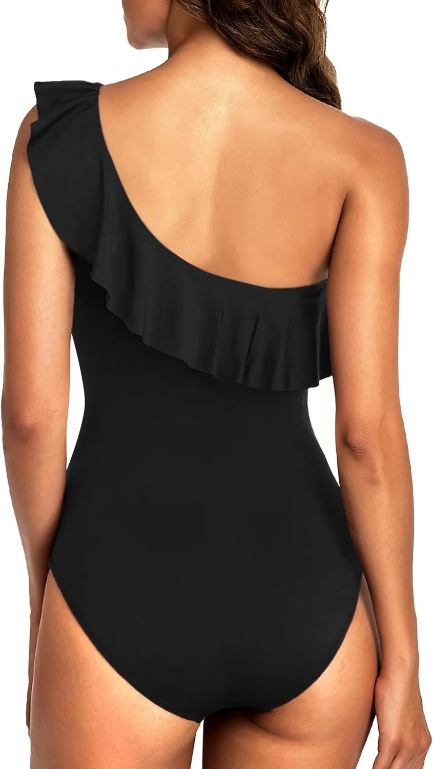 Hilor Women's One Shoulder One Piece Swimsuits Tummy Control Bathing Suits Ruffled Modest Swimwear