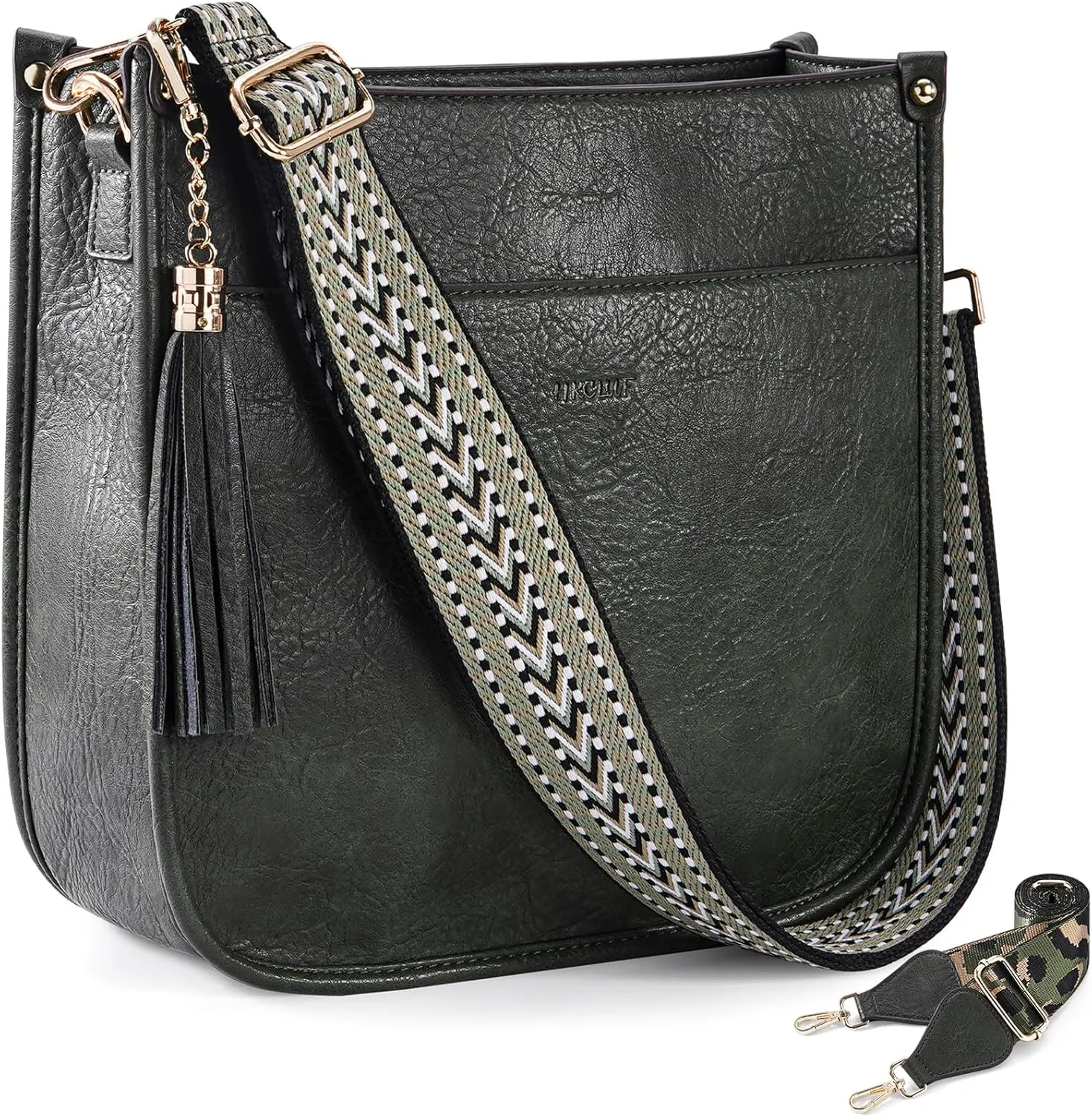 HKCLUF Crossbody Bag Purse for Women 2PCS/Set Leather Hobo Handbag Wallet Set With 2Adjustable Guitar Strap Shoulder Bag