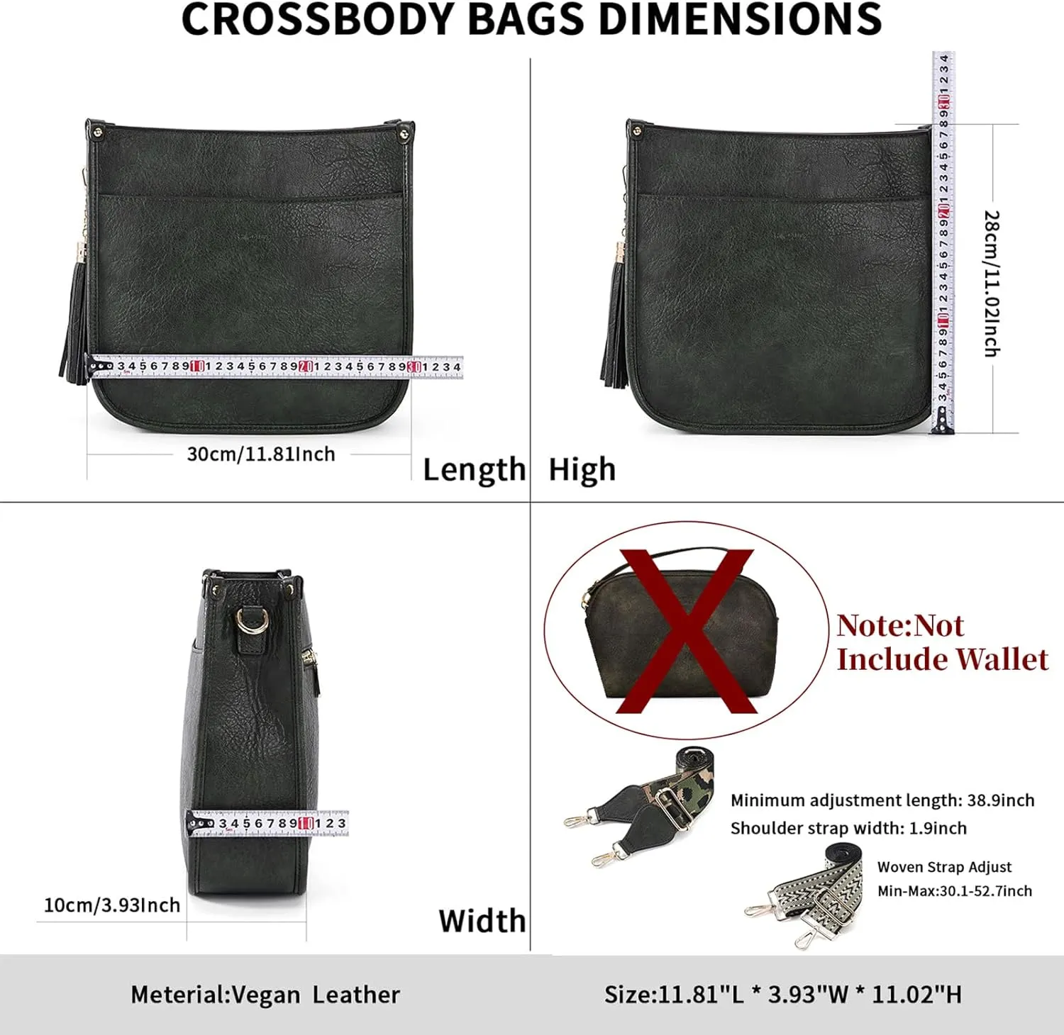 HKCLUF Crossbody Bag Purse for Women 2PCS/Set Leather Hobo Handbag Wallet Set With 2Adjustable Guitar Strap Shoulder Bag