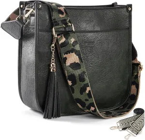 HKCLUF Crossbody Bag Purse for Women 2PCS/Set Leather Hobo Handbag Wallet Set With 2Adjustable Guitar Strap Shoulder Bag