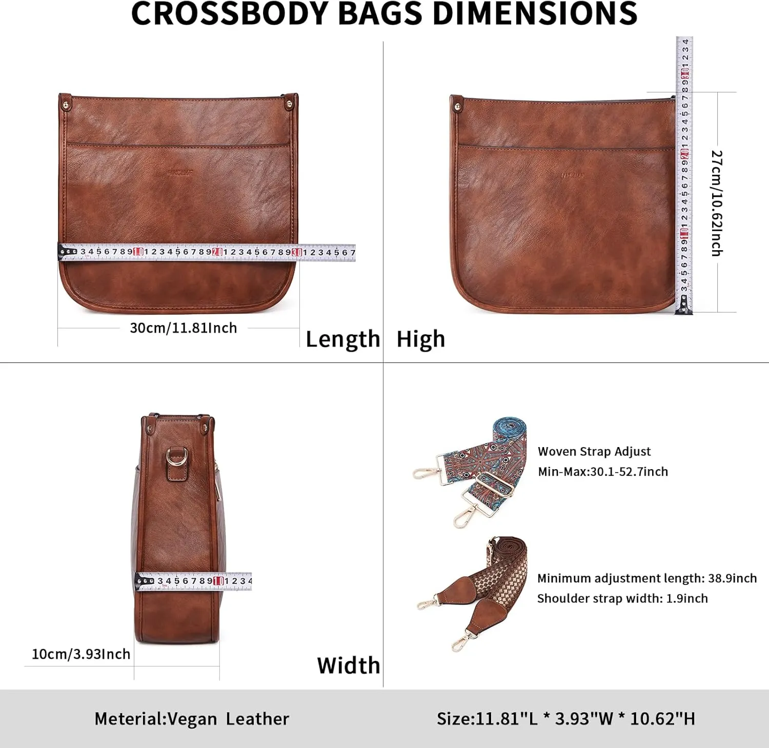 HKCLUF Vegan Leather Crossbody Bags Purse for Women Trendy Tassel Hobo Handbag Women With 2PCS Adjustable Guitar Strap