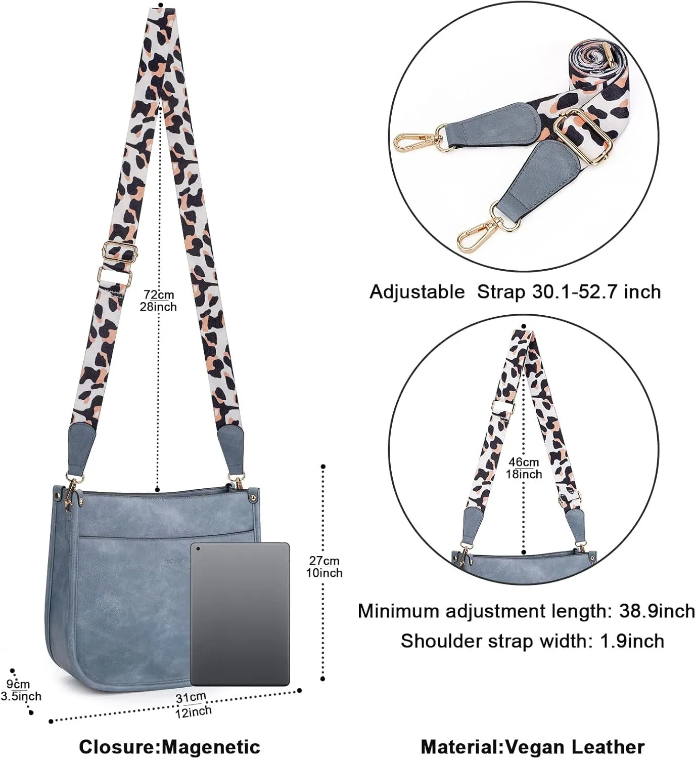 HKCLUF Vegan Leather Crossbody Bags Purse for Women Trendy Tassel Hobo Handbag Women With 2PCS Adjustable Guitar Strap