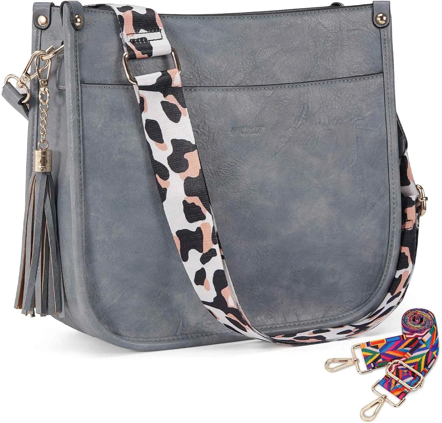HKCLUF Vegan Leather Crossbody Bags Purse for Women Trendy Tassel Hobo Handbag Women With 2PCS Adjustable Guitar Strap