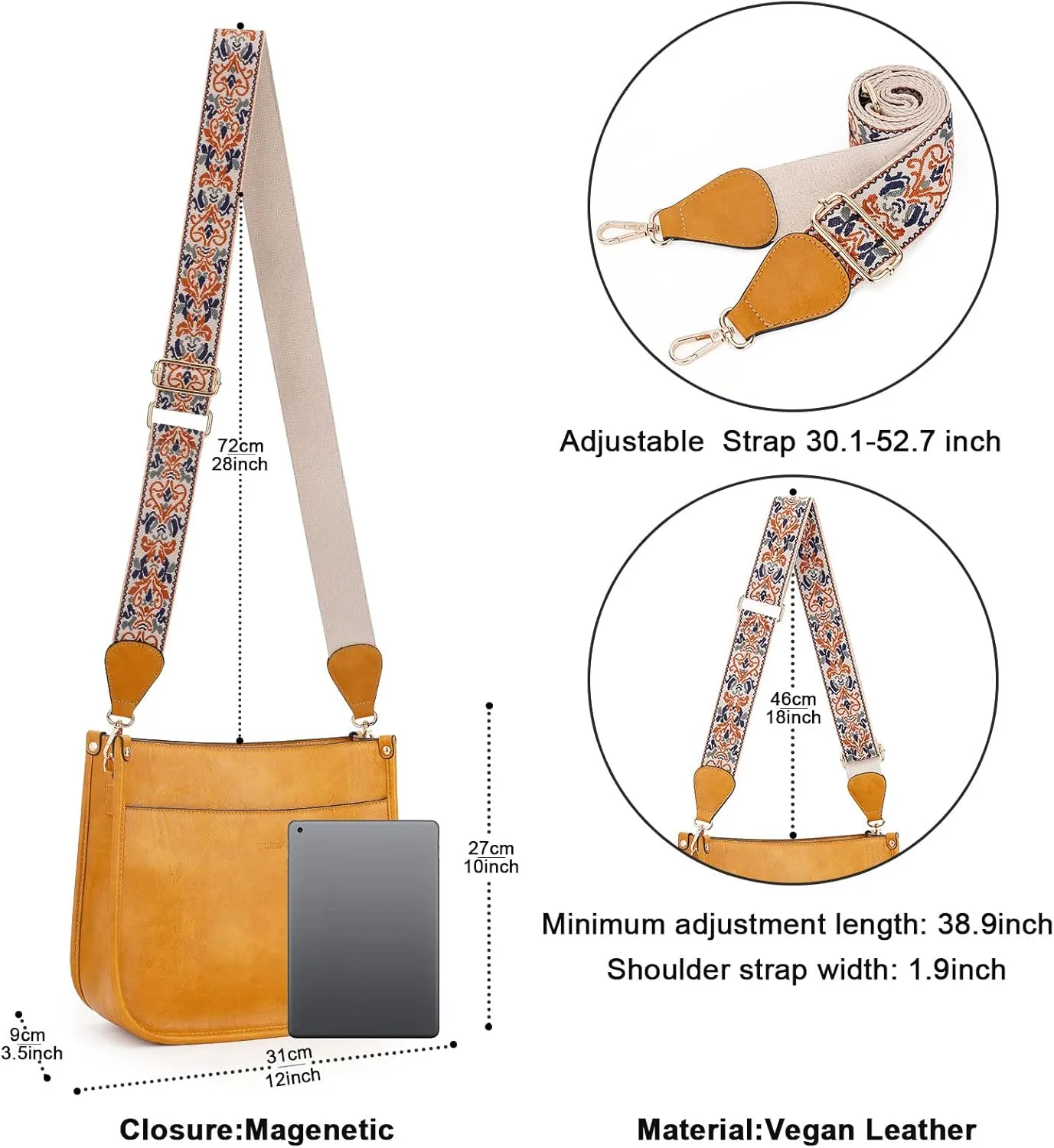 HKCLUF Vegan Leather Crossbody Bags Purse for Women Trendy Tassel Hobo Handbag Women With 2PCS Adjustable Guitar Strap