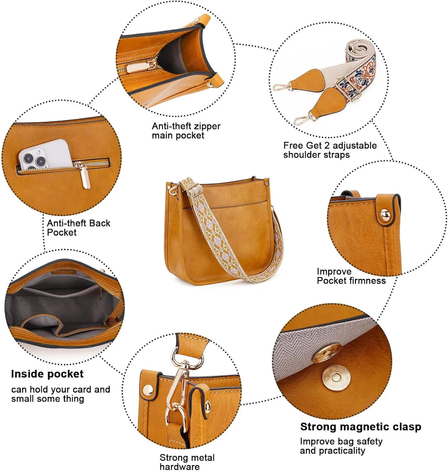 HKCLUF Vegan Leather Crossbody Bags Purse for Women Trendy Tassel Hobo Handbag Women With 2PCS Adjustable Guitar Strap