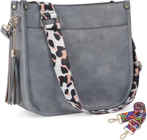 HKCLUF Vegan Leather Crossbody Bags Purse for Women Trendy Tassel Hobo Handbag Women With 2PCS Adjustable Guitar Strap