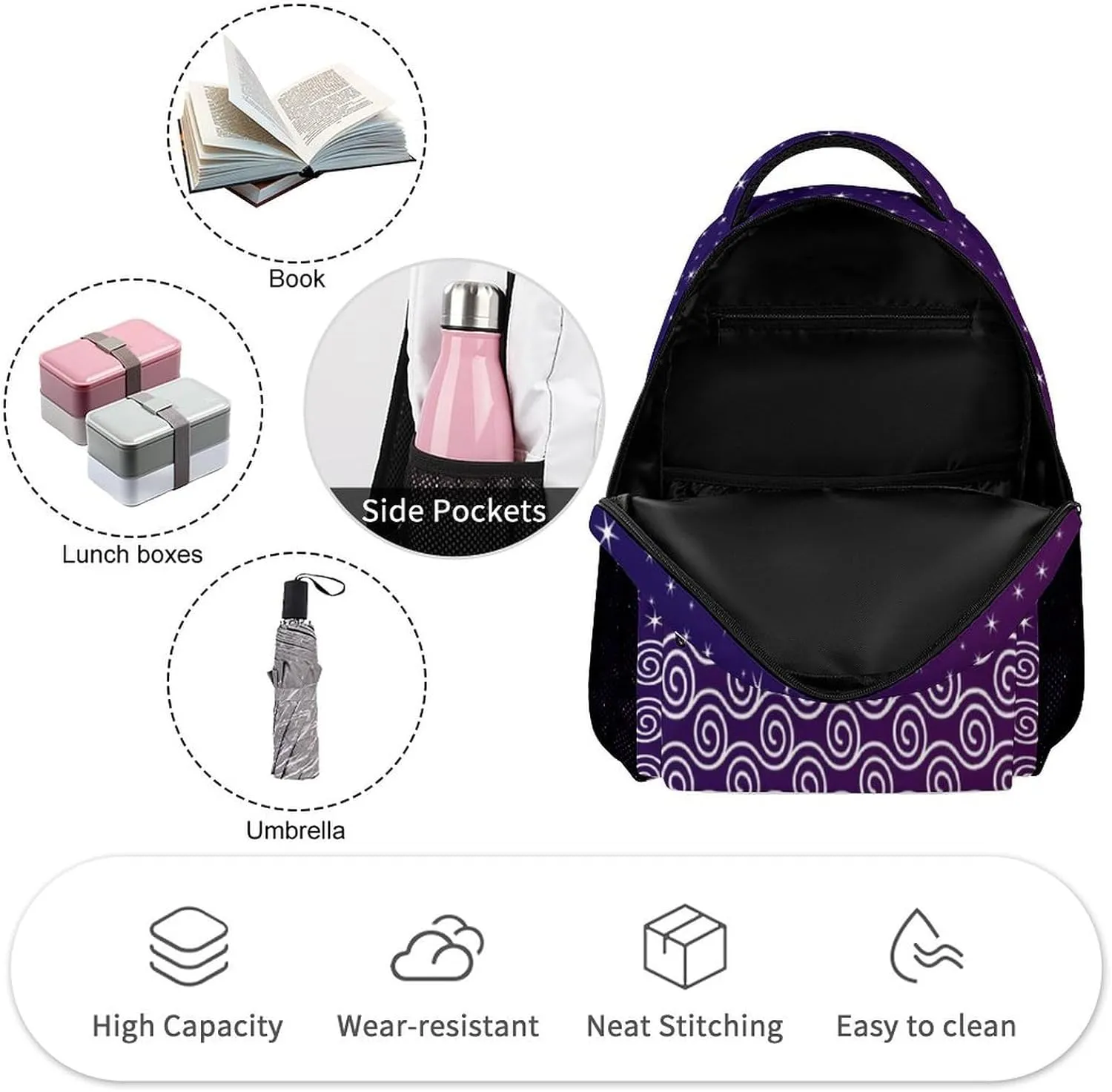 Hockey Backpack for Kids Girls Boys School, 16 Inches Cool Hockey Ball Theme Bookbag, Adjustable, Lightweight, Large Capacity, Colorful Daily Casual Purple Backpacks