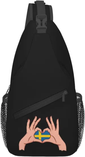 Holding Love In Your Hands Flag Of Sweden Crossbody Bags For Women Men Chest Backpack Gym Shoulder Bag Travel Outdoor Sports Casual Crossbody Bags