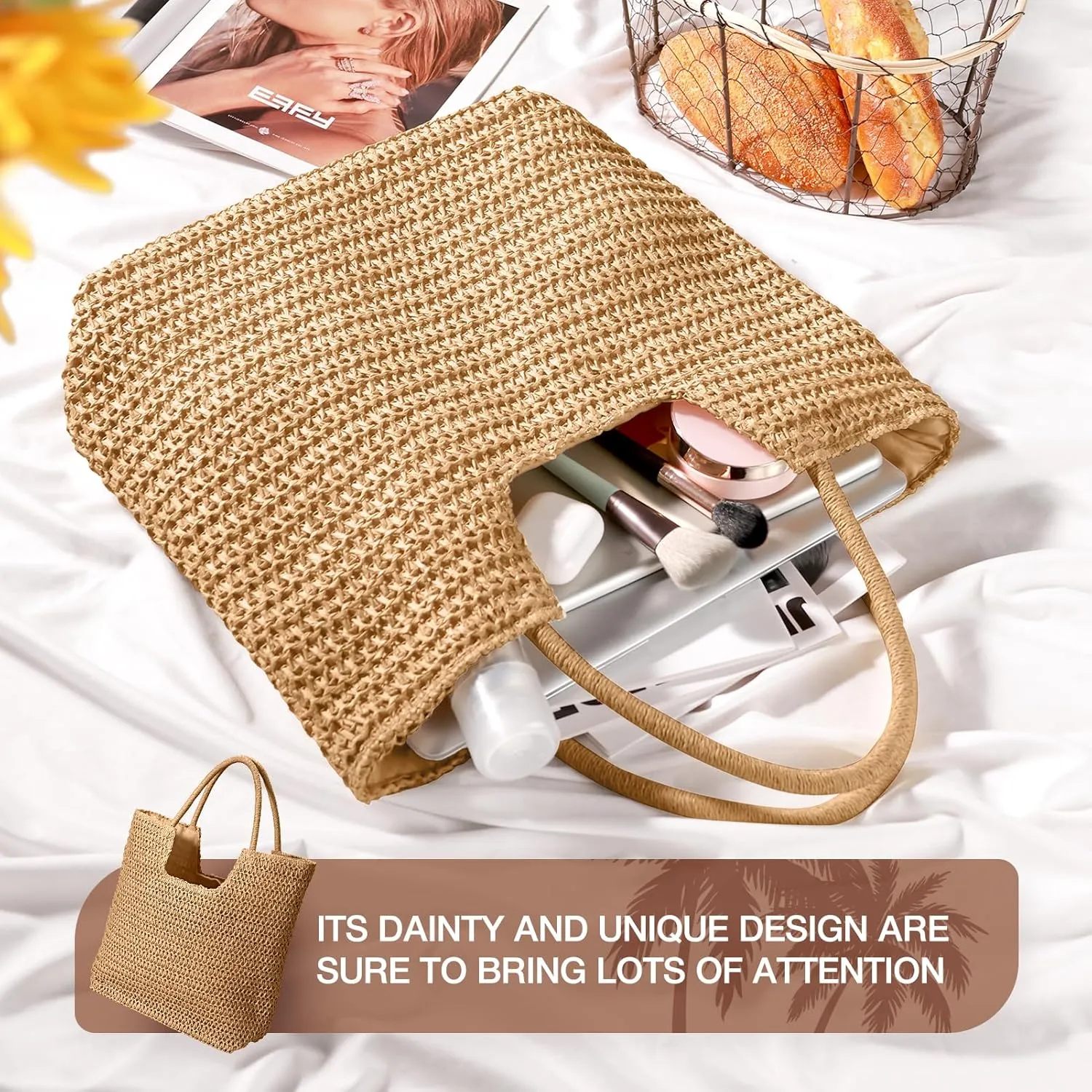 Hommtina Straw Beach Bag - Womens Crossbody Shoulder Vacation Purse for Summer