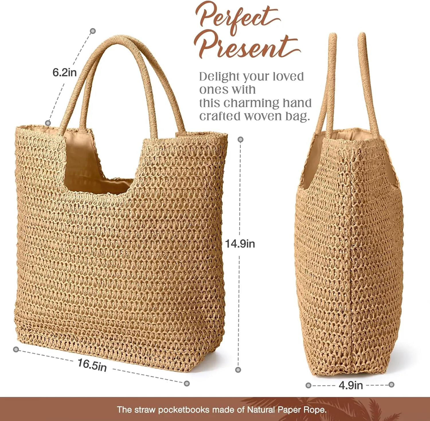 Hommtina Straw Beach Bag - Womens Crossbody Shoulder Vacation Purse for Summer