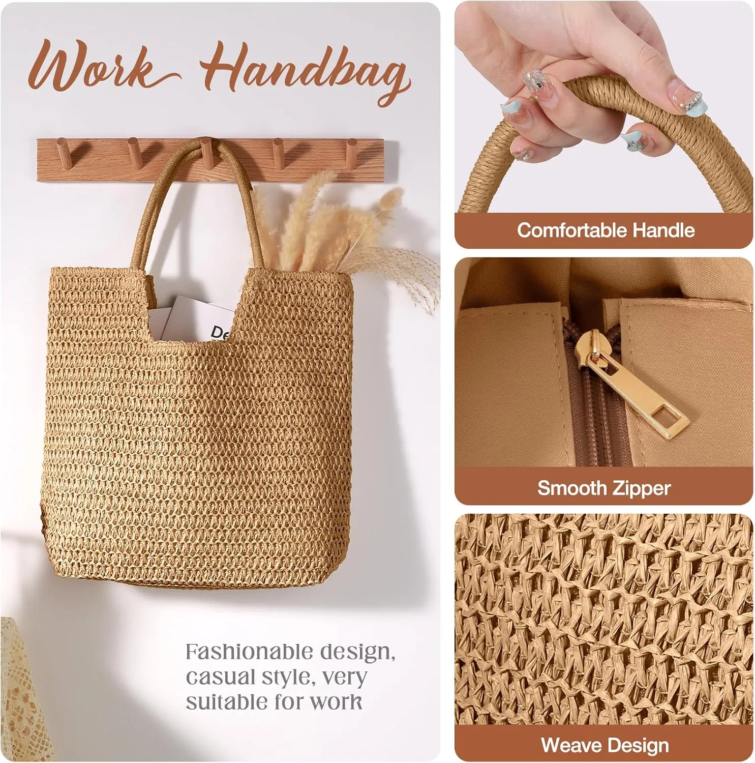 Hommtina Straw Beach Bag - Womens Crossbody Shoulder Vacation Purse for Summer
