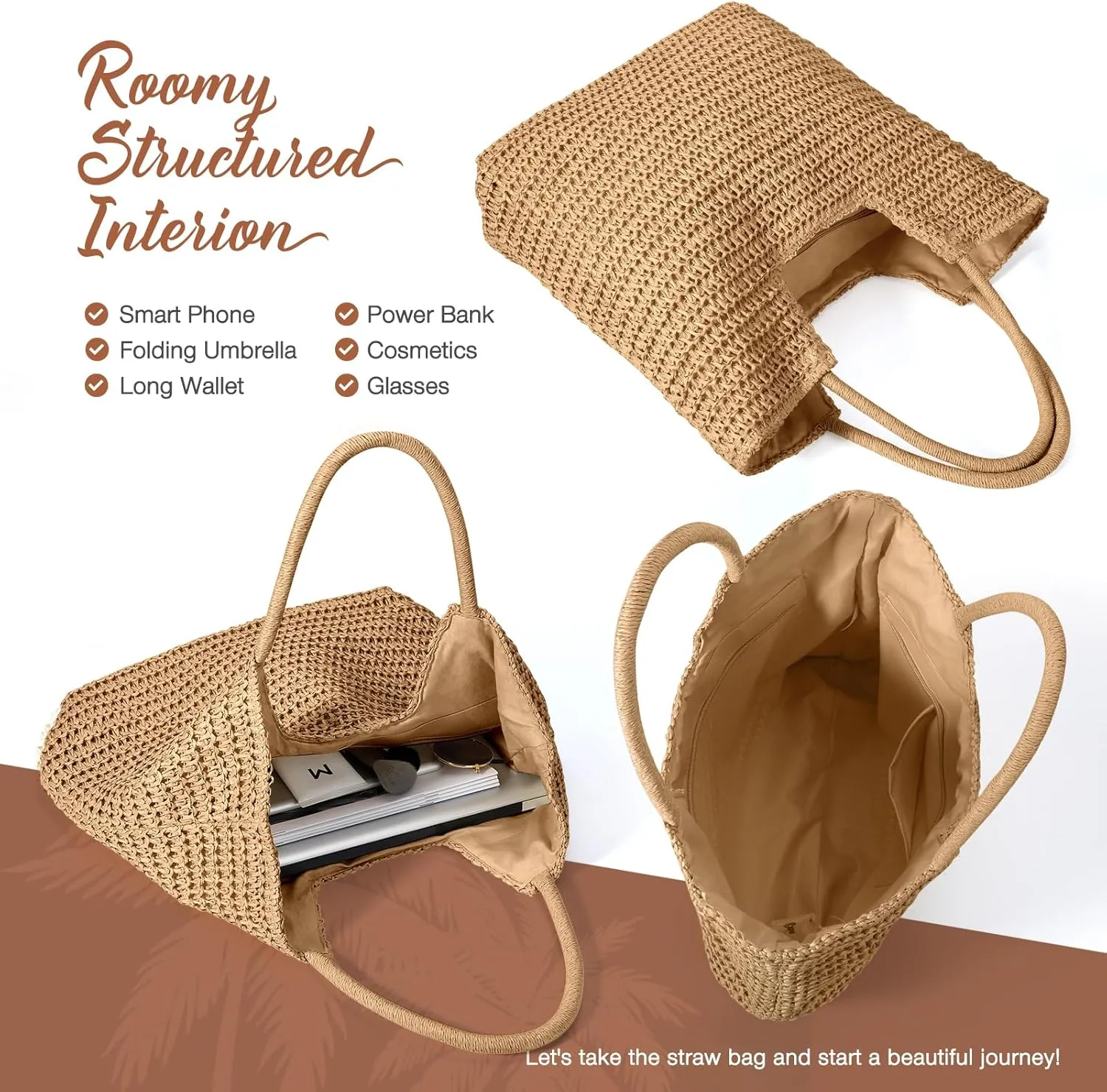 Hommtina Straw Beach Bag - Womens Crossbody Shoulder Vacation Purse for Summer