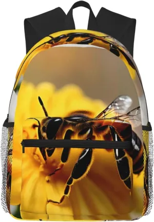 Honey bee and flower print Lightweight duffel bag, travel hiking daypack, comfortable backpack, sports bag