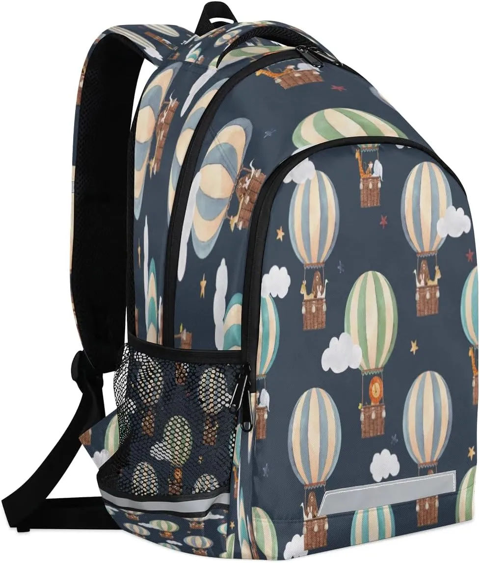 Hot Air Balloon Bear Laptop Backpack Lightweight College Backpack with Reflective Strip for Men Women Adult Casual Travel Hiking Gym Work Daypack