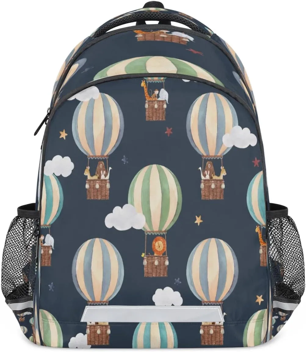 Hot Air Balloon Bear Laptop Backpack Lightweight College Backpack with Reflective Strip for Men Women Adult Casual Travel Hiking Gym Work Daypack