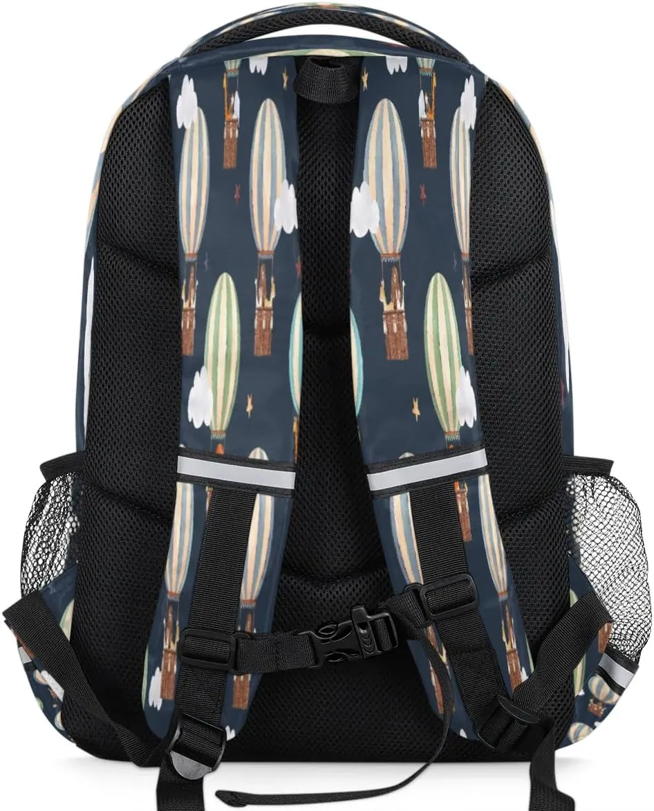 Hot Air Balloon Bear Laptop Backpack Lightweight College Backpack with Reflective Strip for Men Women Adult Casual Travel Hiking Gym Work Daypack