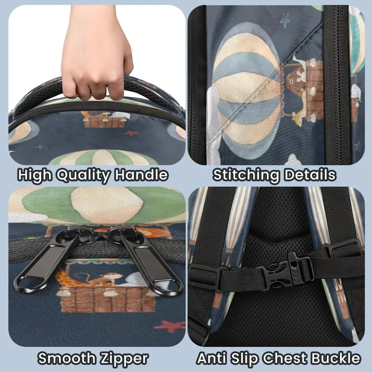 Hot Air Balloon Bear Laptop Backpack Lightweight College Backpack with Reflective Strip for Men Women Adult Casual Travel Hiking Gym Work Daypack