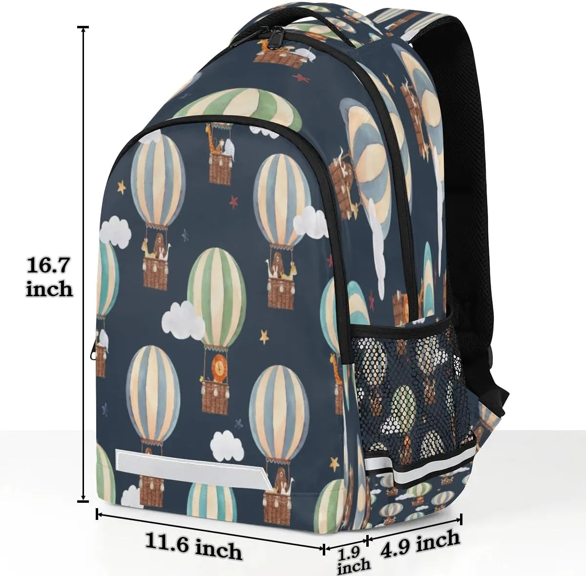 Hot Air Balloon Bear Laptop Backpack Lightweight College Backpack with Reflective Strip for Men Women Adult Casual Travel Hiking Gym Work Daypack
